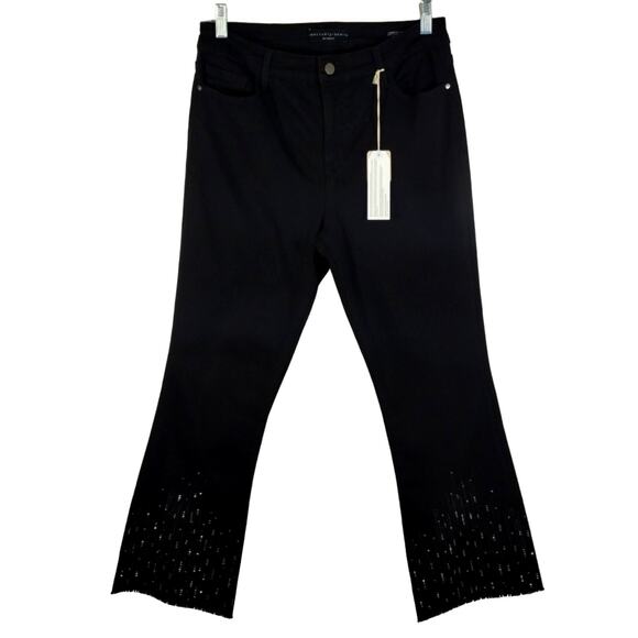 E Sanctuary Denim Black Embellished Connector Kick Cropped Jeans NWT Size 30 - Picture 1 of 13